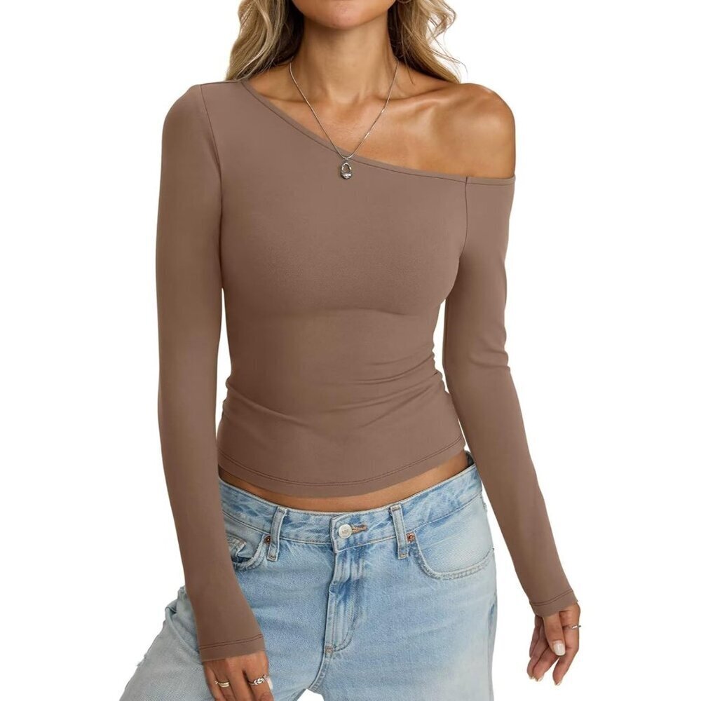Womens Off Shoulder Top Slim Fit Long Sleeve Sexy Y2K Fall Fashion